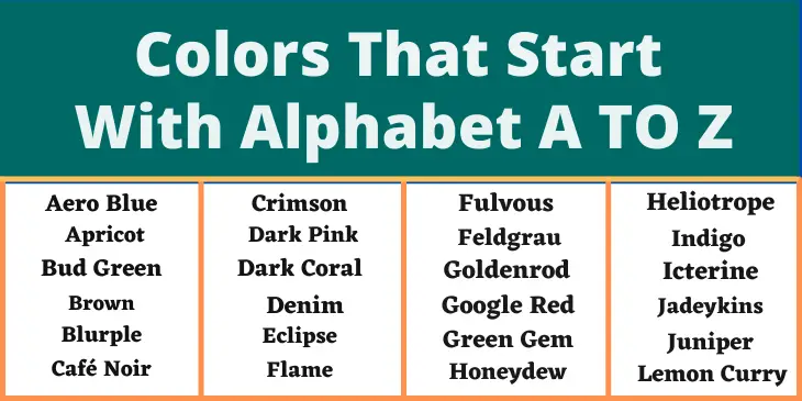 Colors That Start With A To Z