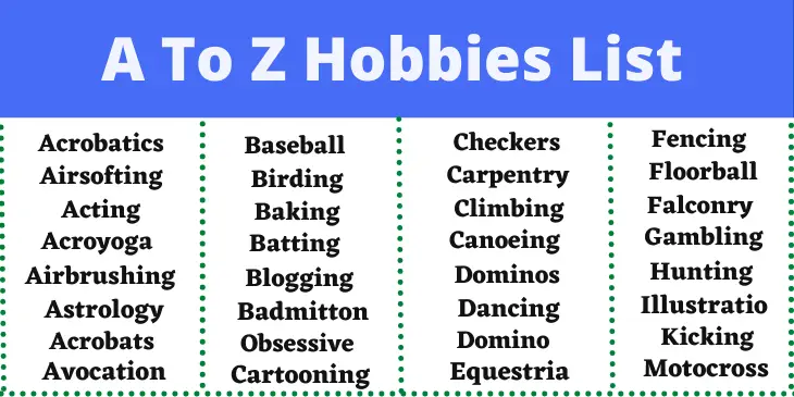 Hobbies that start with a to z