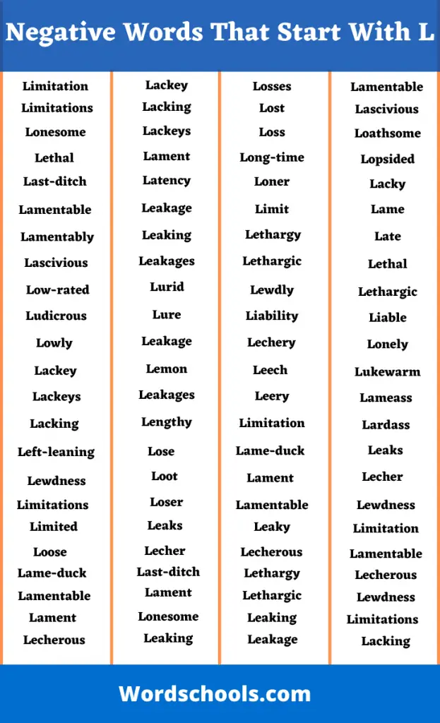 List Of Negative Words That Start With L Bad Words Word Schools