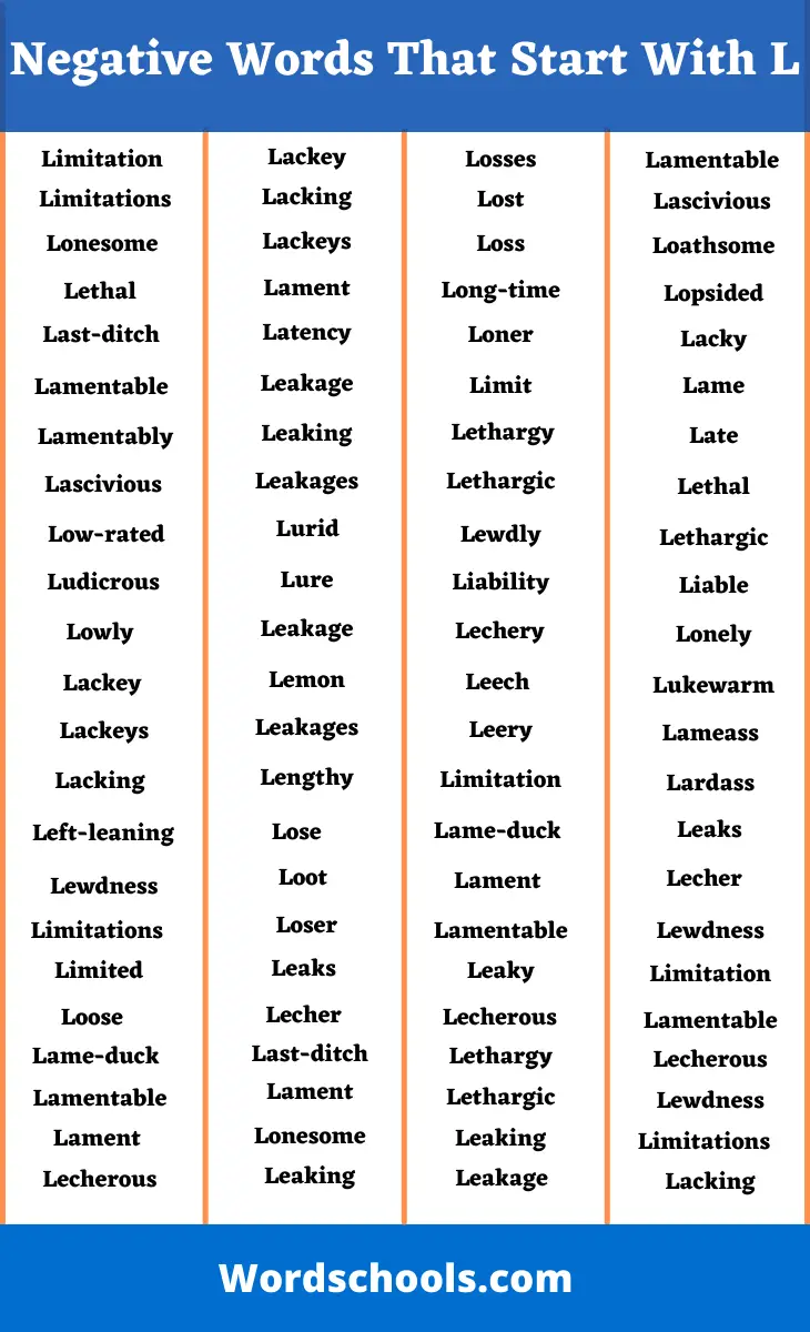 List Of Negative Words That Start With L- Bad Words - Word schools