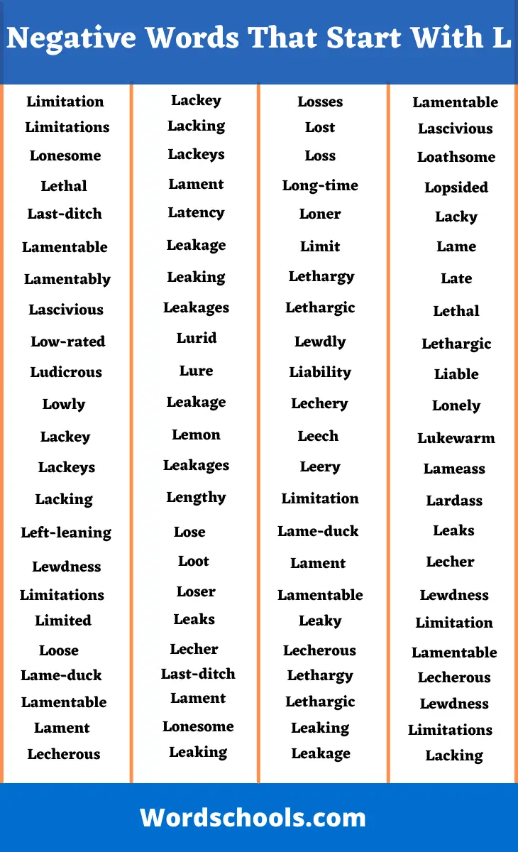 List Of Negative Words That Start With L Bad Words Word Schools