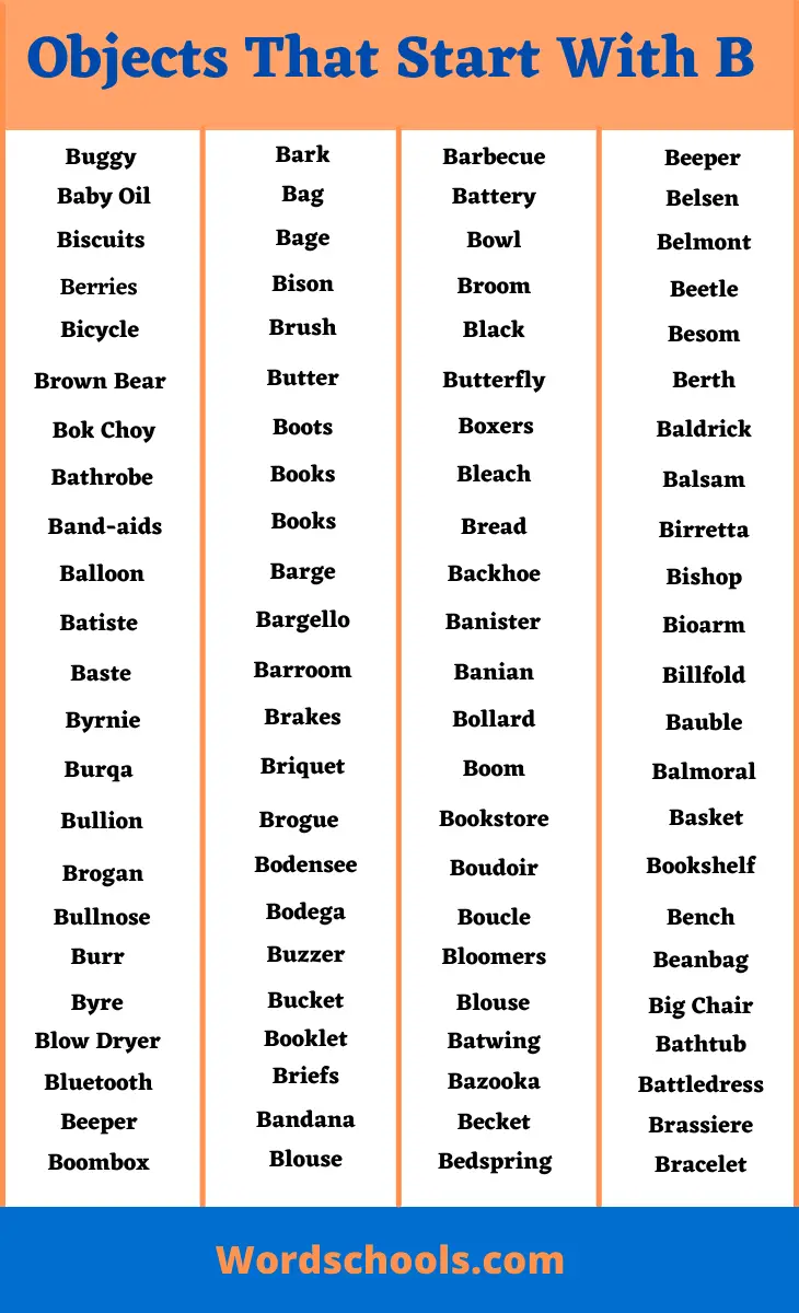 Objects That Start With B- Objects Vocabulary - Word Schools