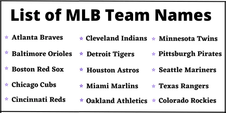 List Of MLB Teams in Alphabetical Order