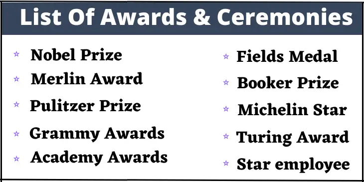 List Of Awards & Ceremonies