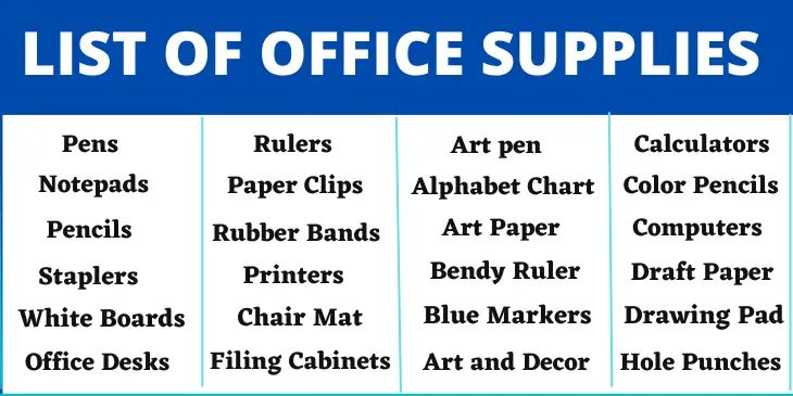 List Of Office Supplies
