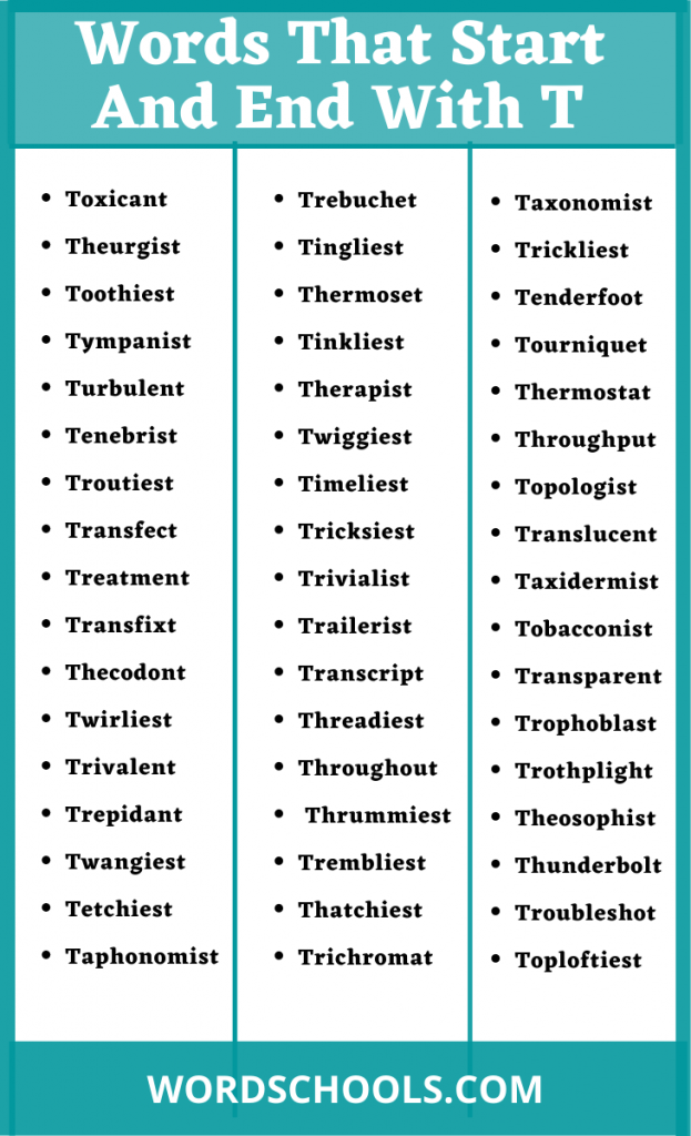 List Of Words That Start With T And End With T Word Schools