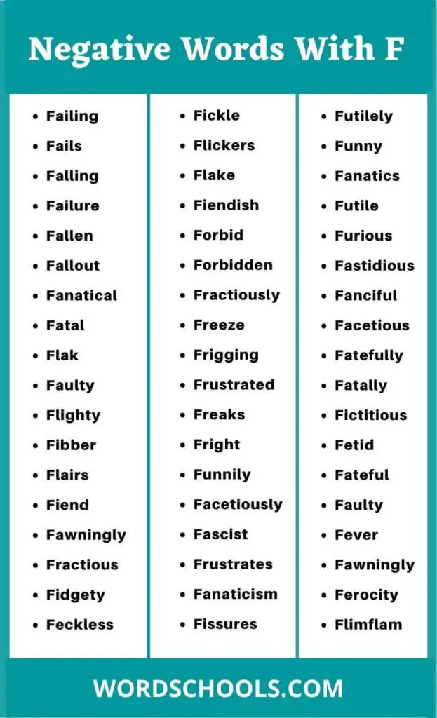 List Of Negative Words That Start With F- Bad Words - Word schools
