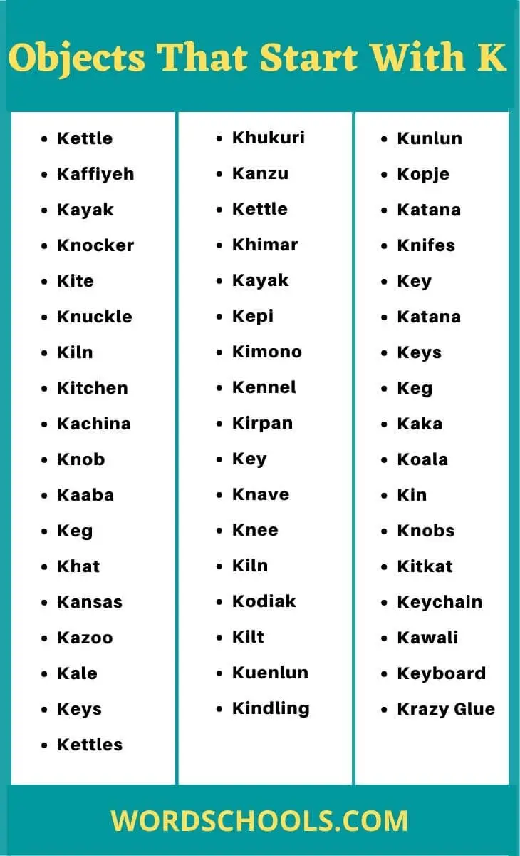 List Of Objects That Start With K - Object Words - Word schools