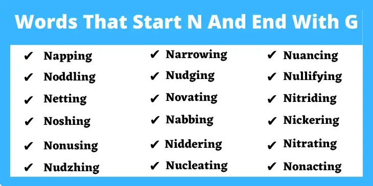 List Of Words That Start With N And End With G Word Schools