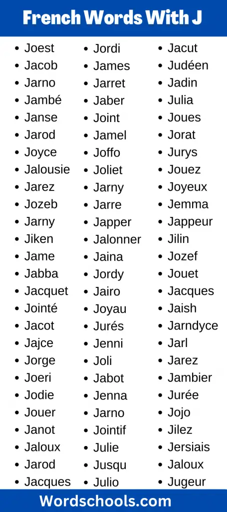 French Words Starting With G, H, I and J