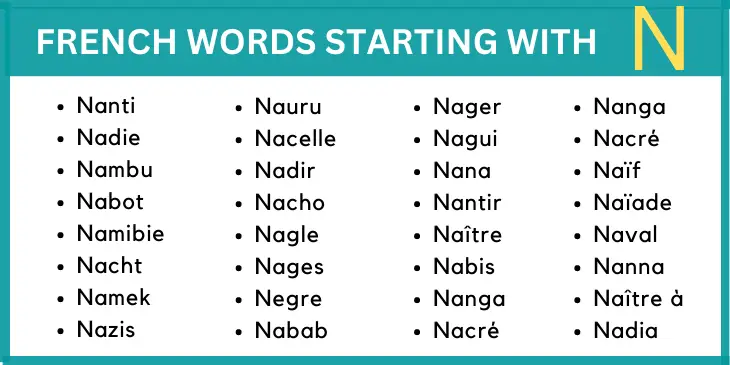 French Words That Begin With N